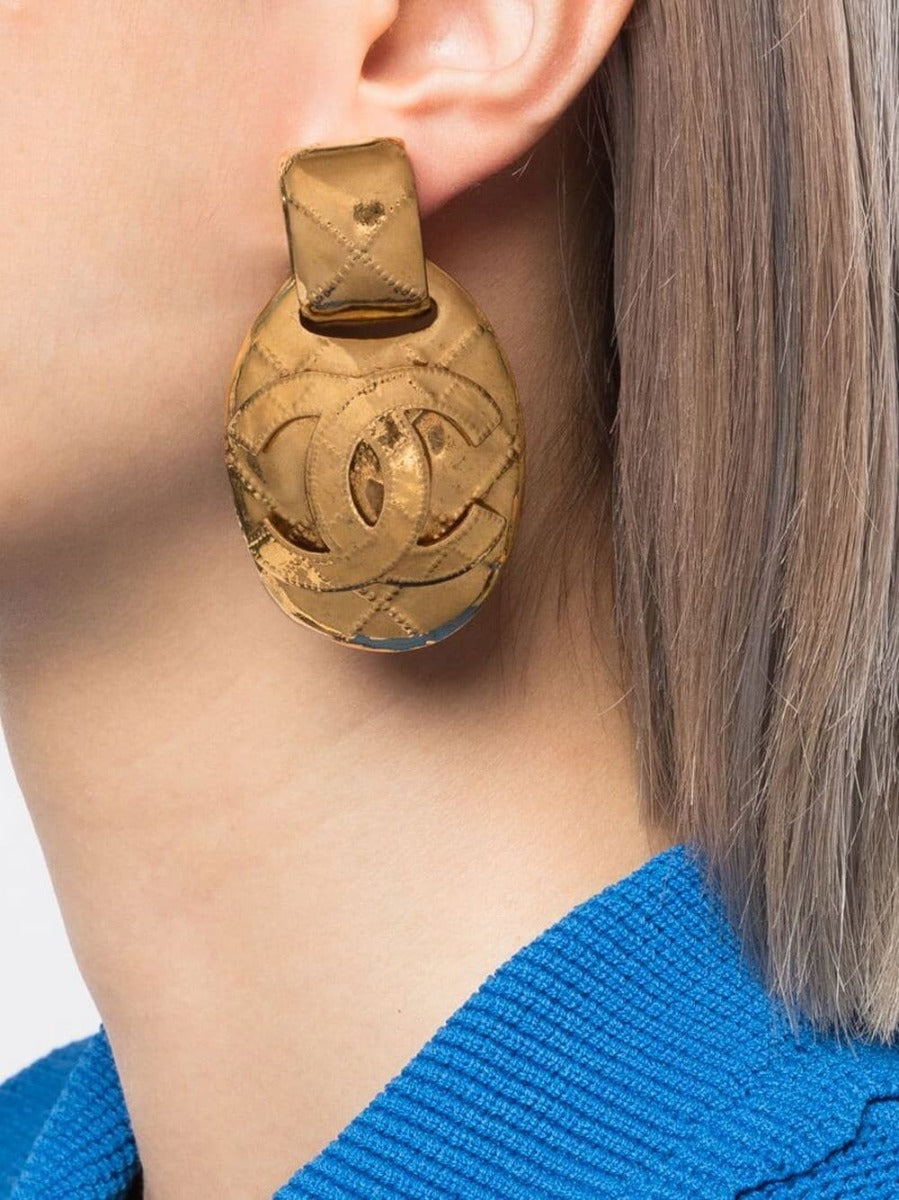 Diamond Quilted Gold Clip-on Earrings