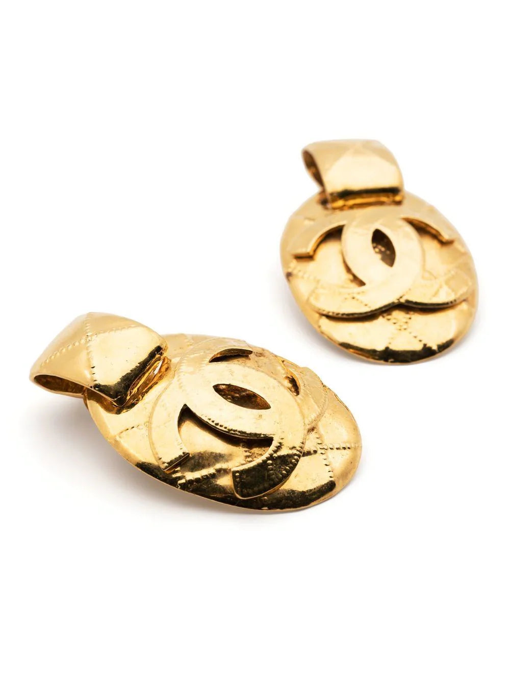 Diamond Quilted Gold Clip-on Earrings