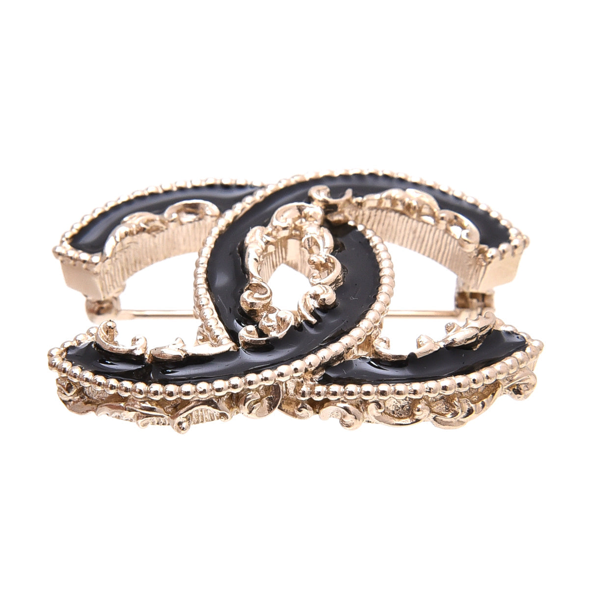 Chanel Black Enamel CC Baroque Brooch