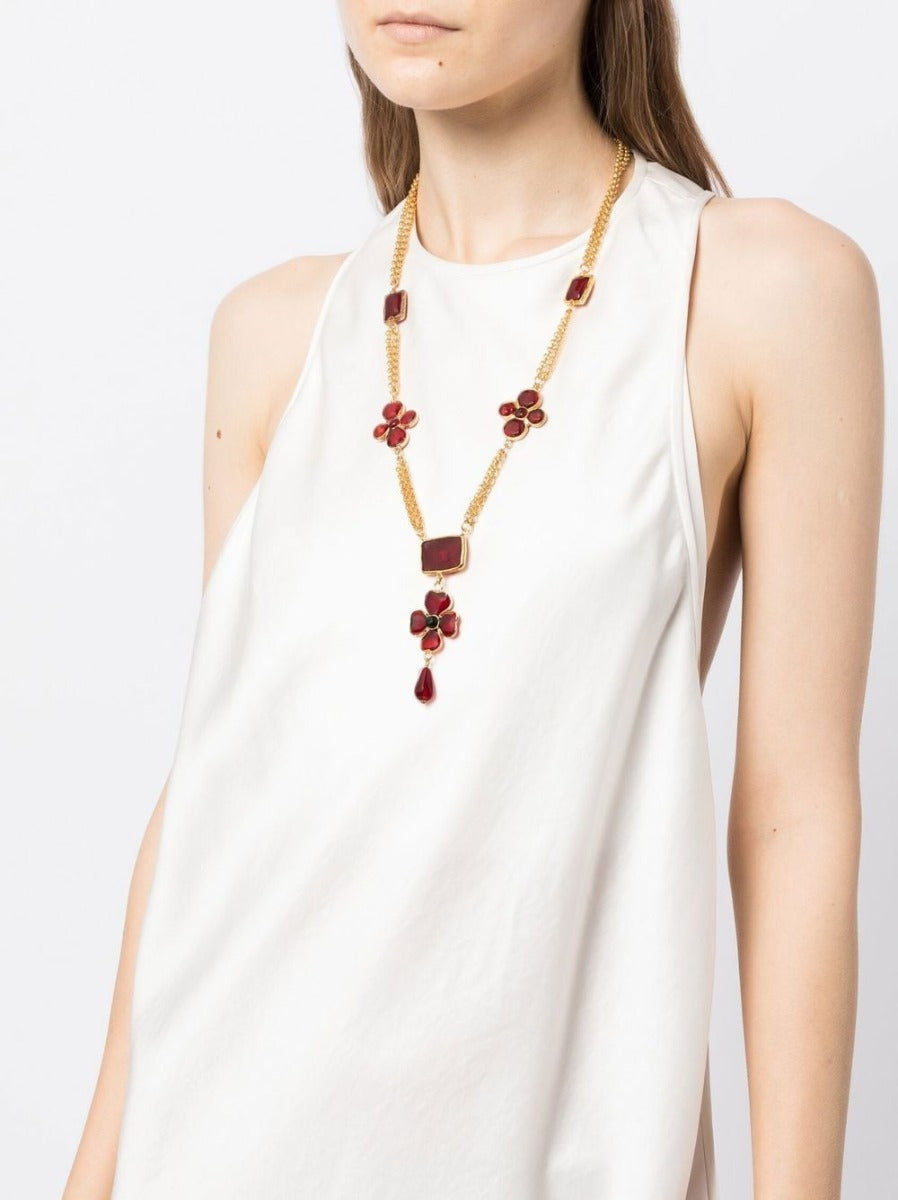Double Strand Burgundy Flower Necklace