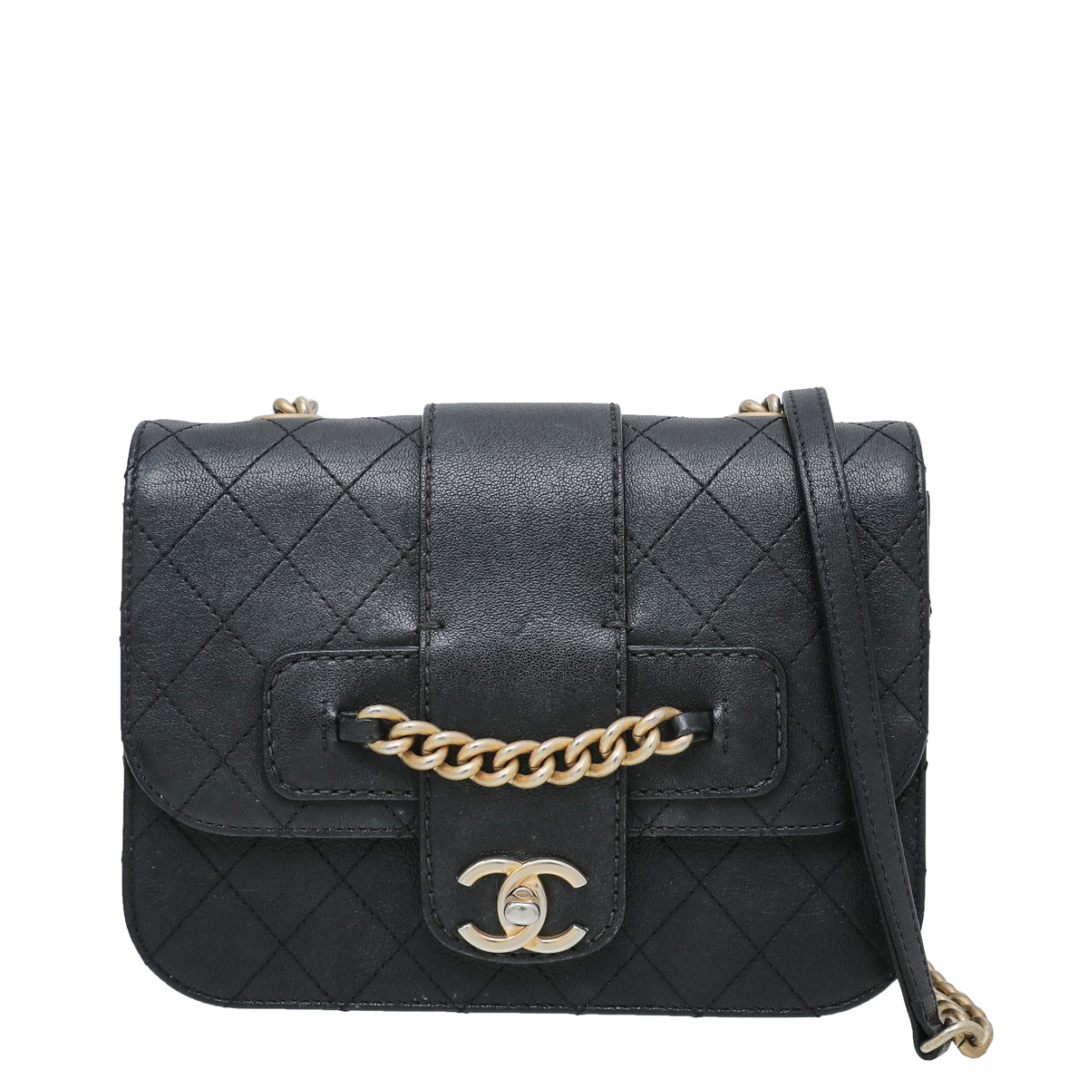 Chanel Black Front Chain Flap Medium Bag