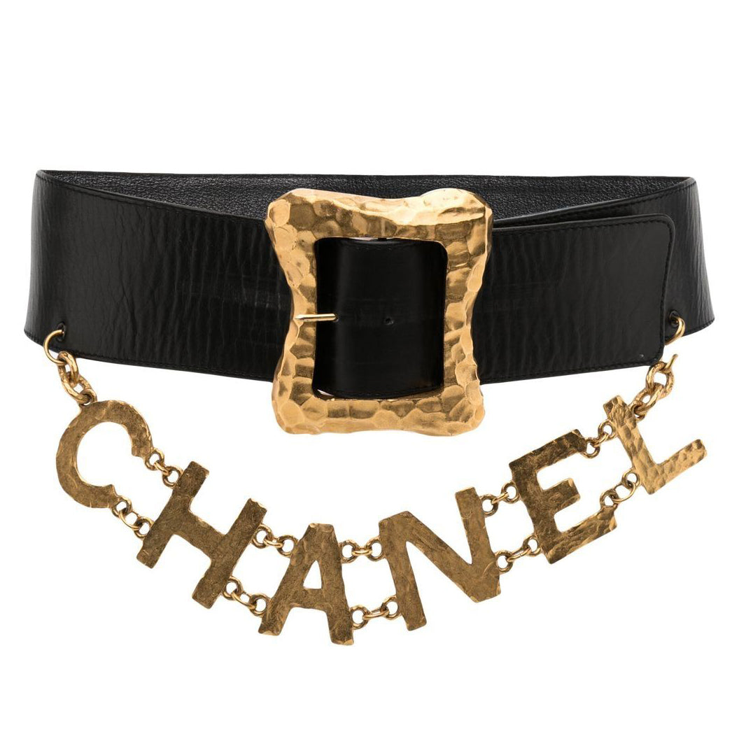 Gold Leather Logo Belt