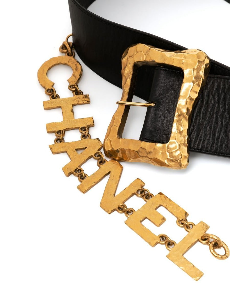 Gold Leather Logo Belt