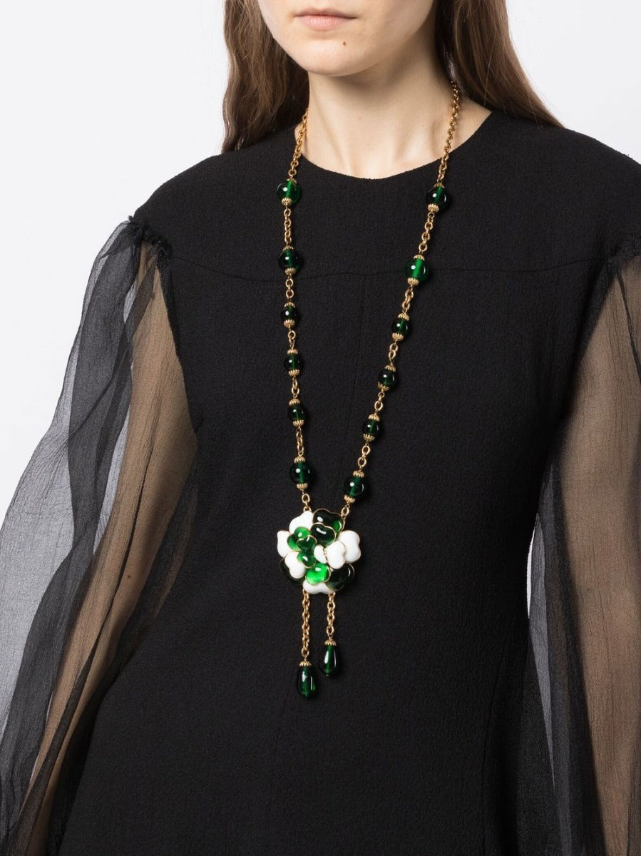 Green Camellia Dangle Necklace