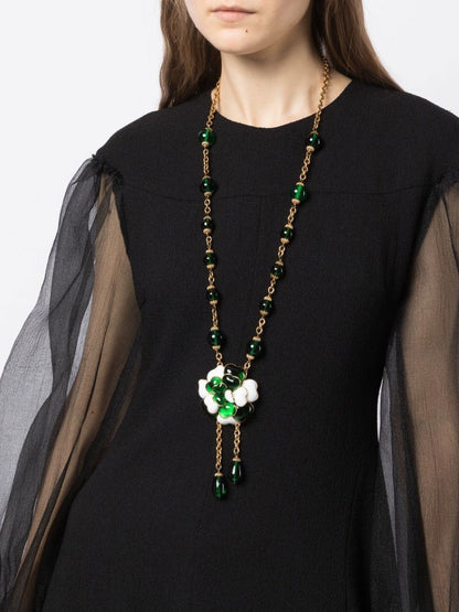 Green Camellia Dangle Necklace