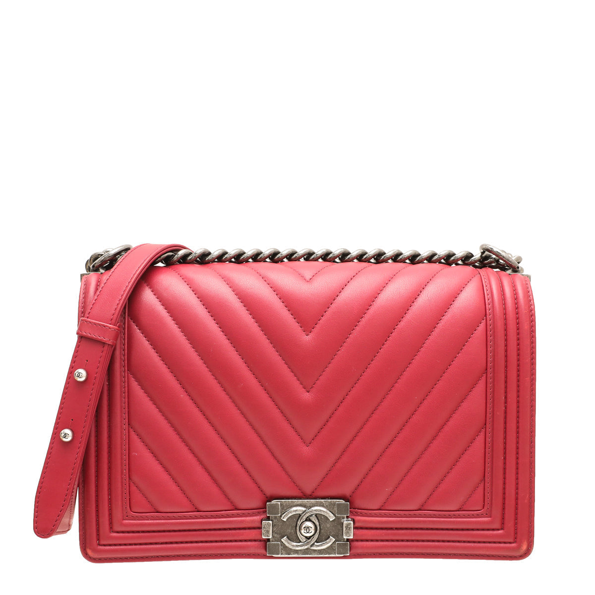 Chanel Red Le Boy Chevron Flap Medium Bag
