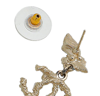 Chanel Light Gold Leaf CC Drop Cultured Pearl Studded Earrings