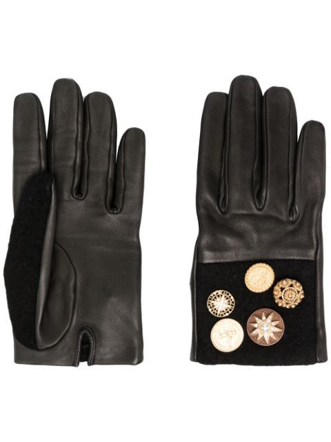 Leather Gloves Black/Brown Star Buttons
