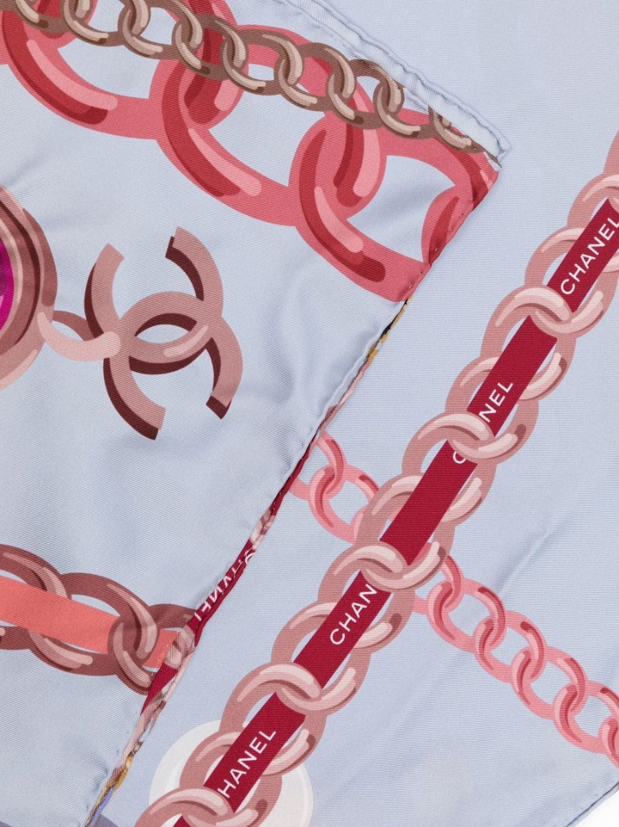 Light Blue Chain Motif Silk Scarf