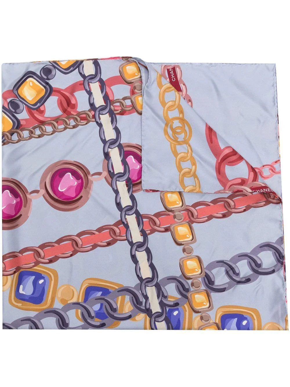 Light Blue Chain Motif Silk Scarf