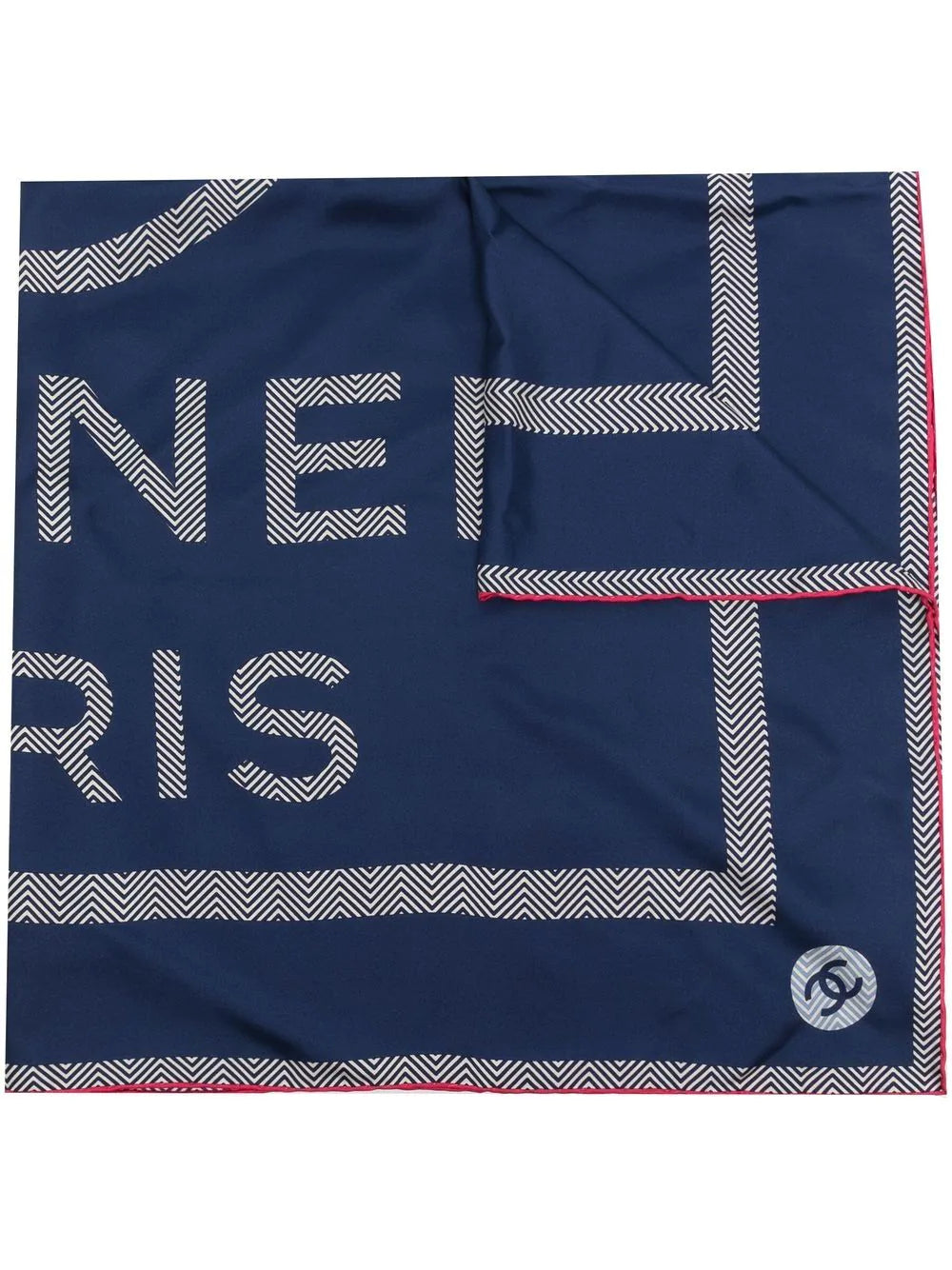 Navy CC Logo Pink Trim Silk Scarf