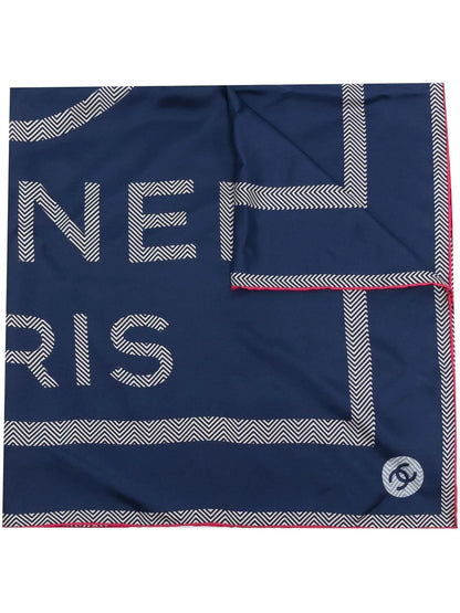 Navy CC Logo Pink Trim Silk Scarf