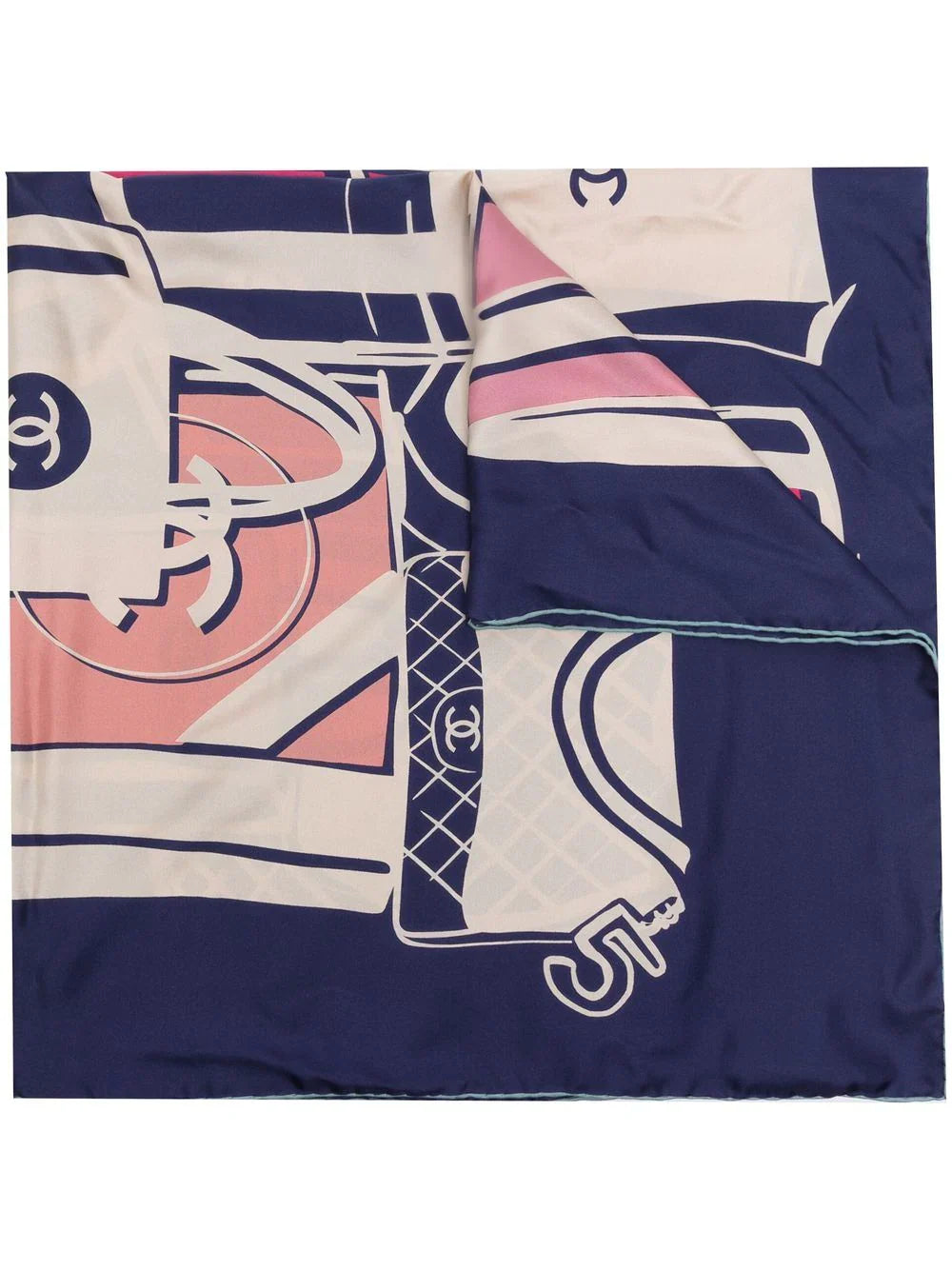 Navy Luggage Motif Silk Scarf