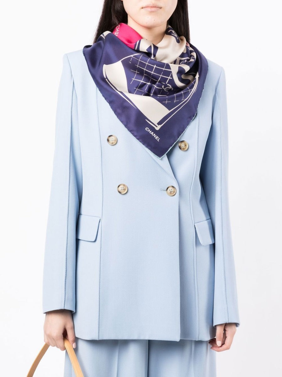 Navy Luggage Motif Silk Scarf