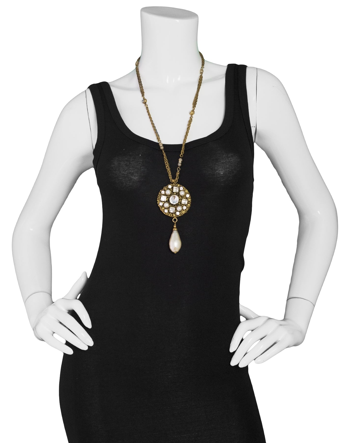 Chanel Vintage '84 Crystal & Faux Pearl Medallion Necklace
