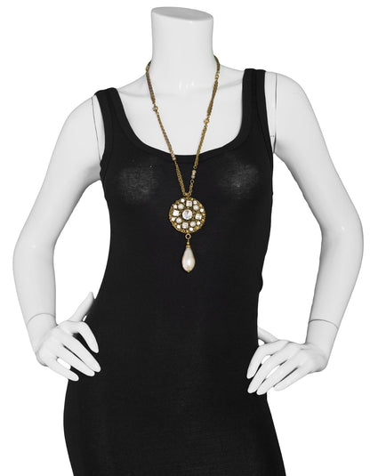 Chanel Vintage '84 Crystal & Faux Pearl Medallion Necklace