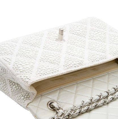 White Pearl Embellished Flap Bag