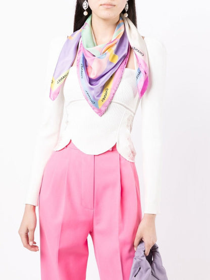 Purple Classic Bag Print Silk Scarf