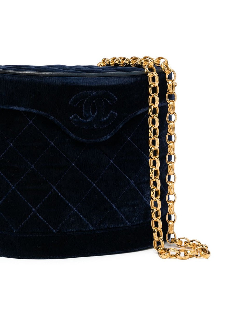 Navy Velvet Crossbody Binocular Bag