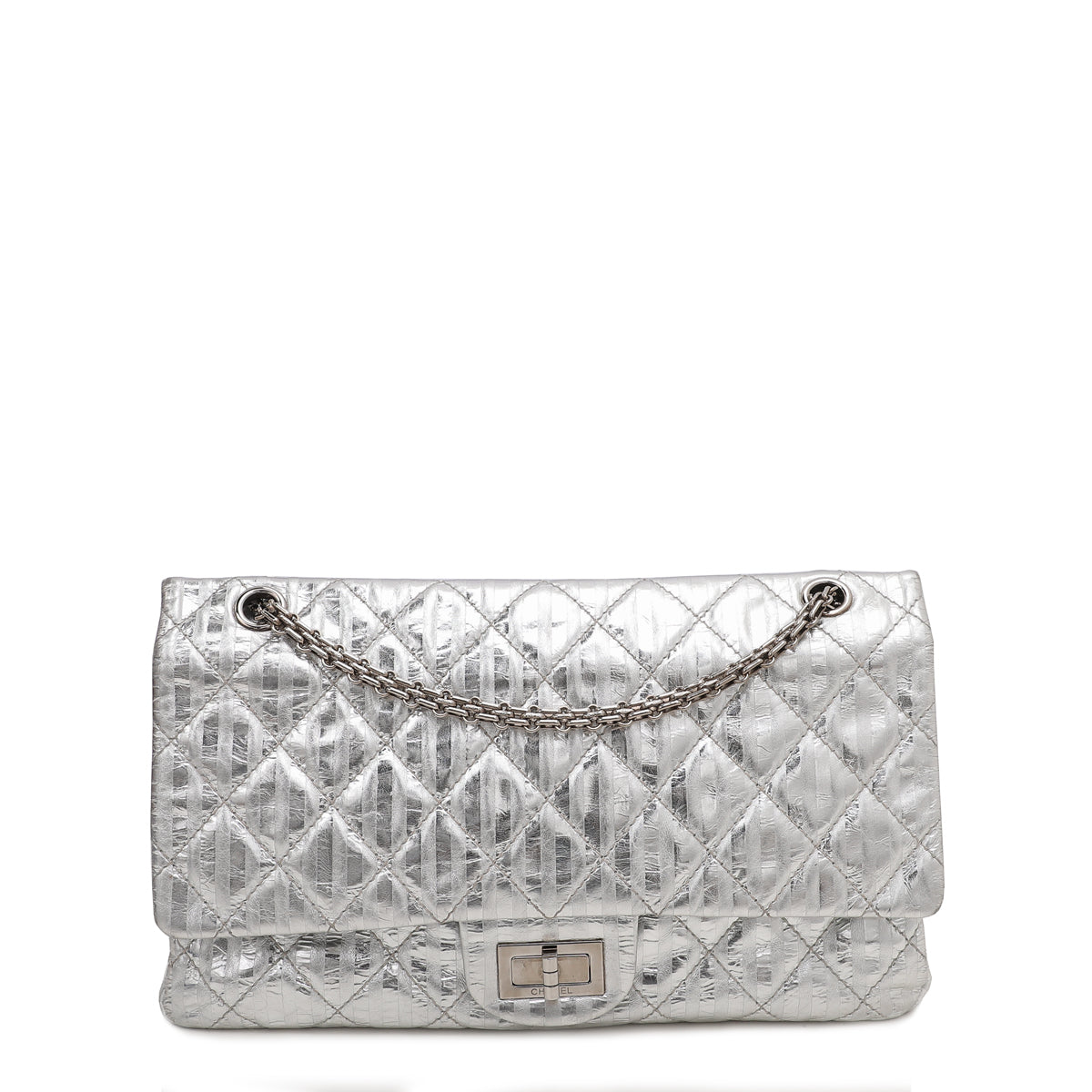 Chanel Metallic Silver Reissue 2.55 Striped Double Flap Bag