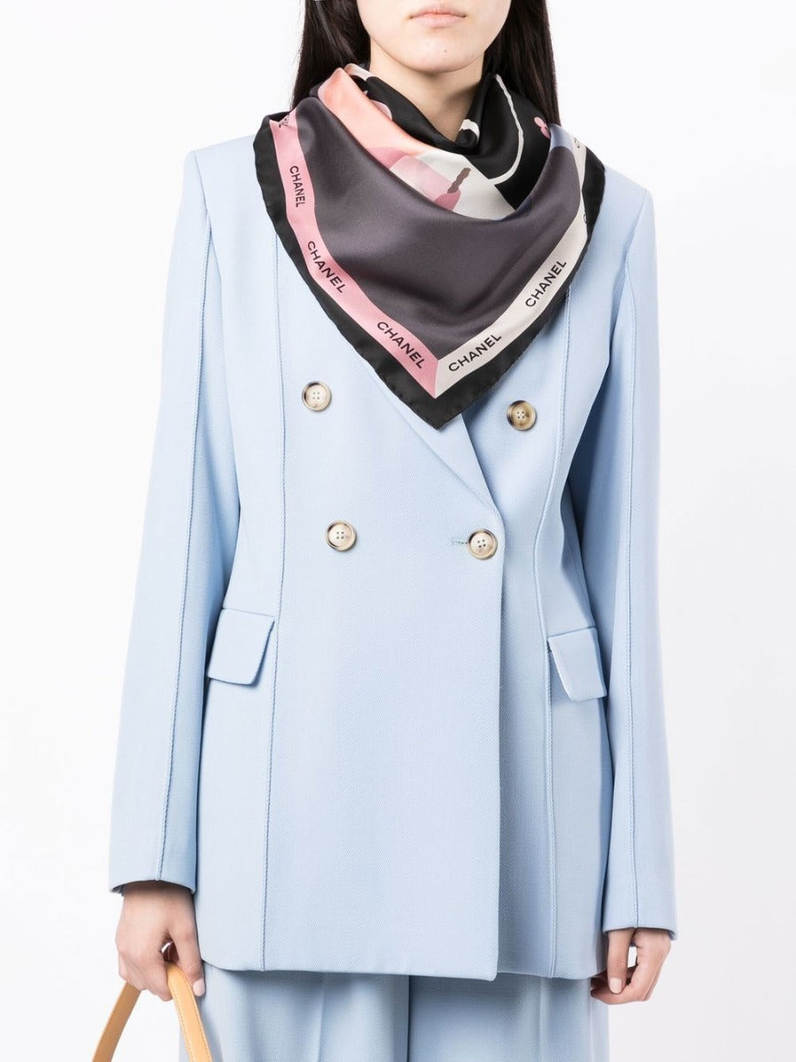 Blue Classic Bag Print Silk Scarf