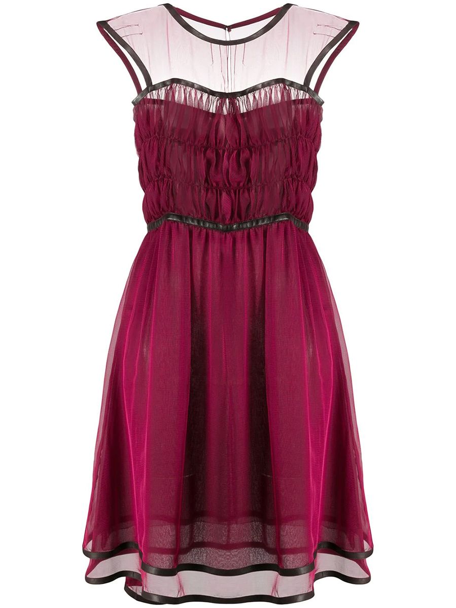 Silk Leather Trim Tulle Dress
