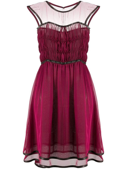 Silk Leather Trim Tulle Dress