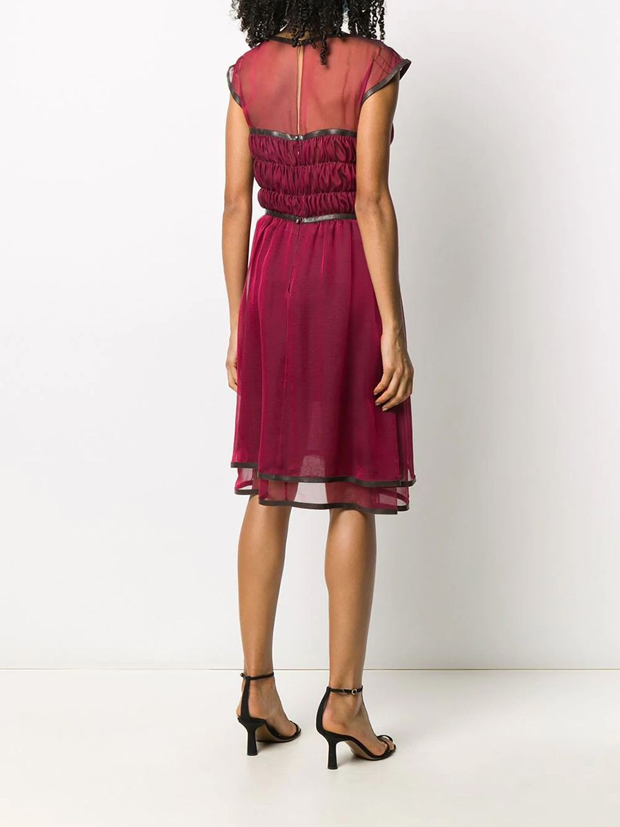 Silk Leather Trim Tulle Dress