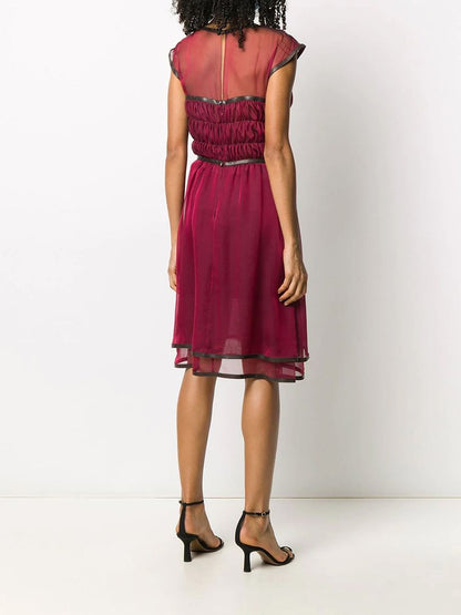 Silk Leather Trim Tulle Dress