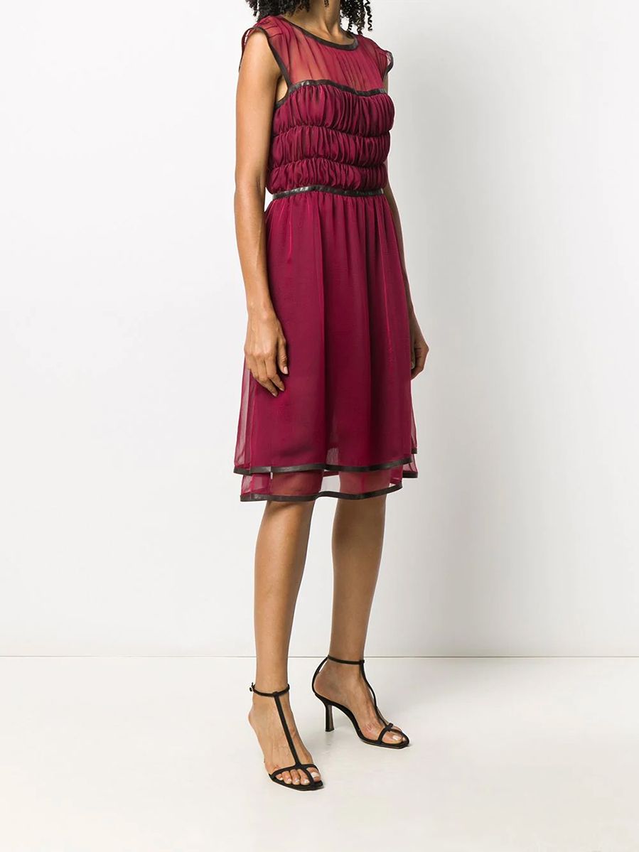 Silk Leather Trim Tulle Dress