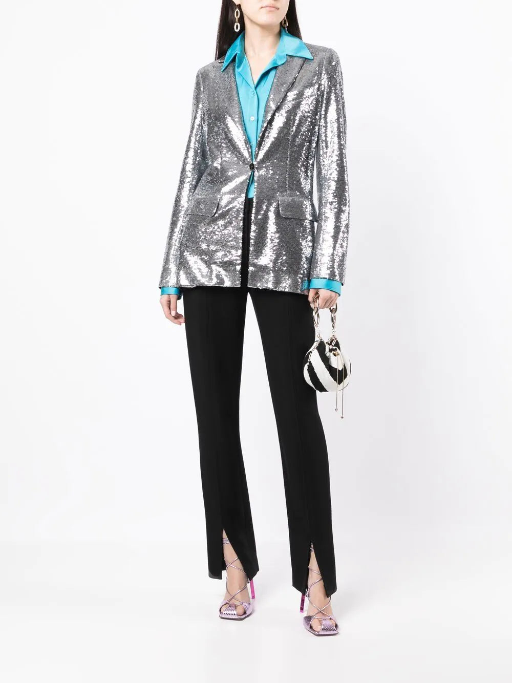 Silver Sequin-Embellished Blazer