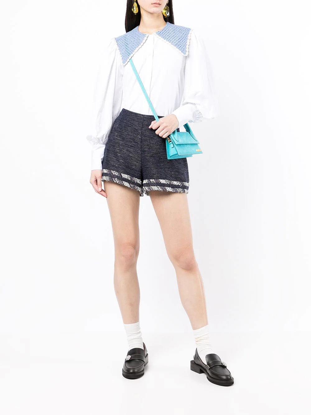 Striped Blue Tweed Shorts