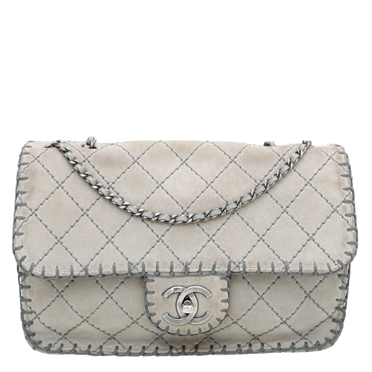 Chanel Gray Suede Stitch Flap Bag
