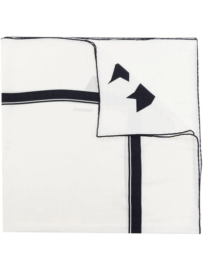 White and Black Ribbon Silk Scarf