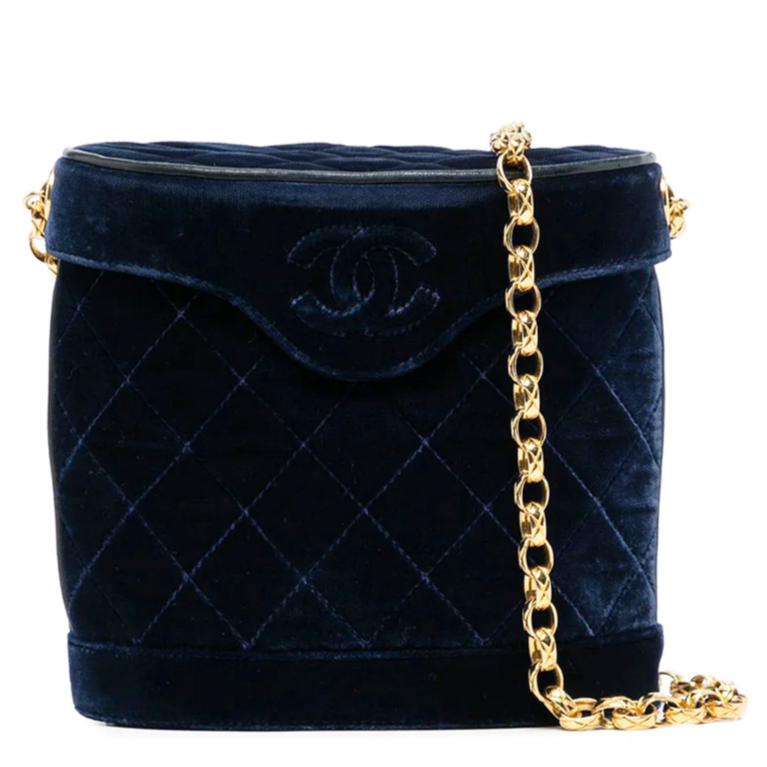 Navy Velvet Crossbody Binocular Bag
