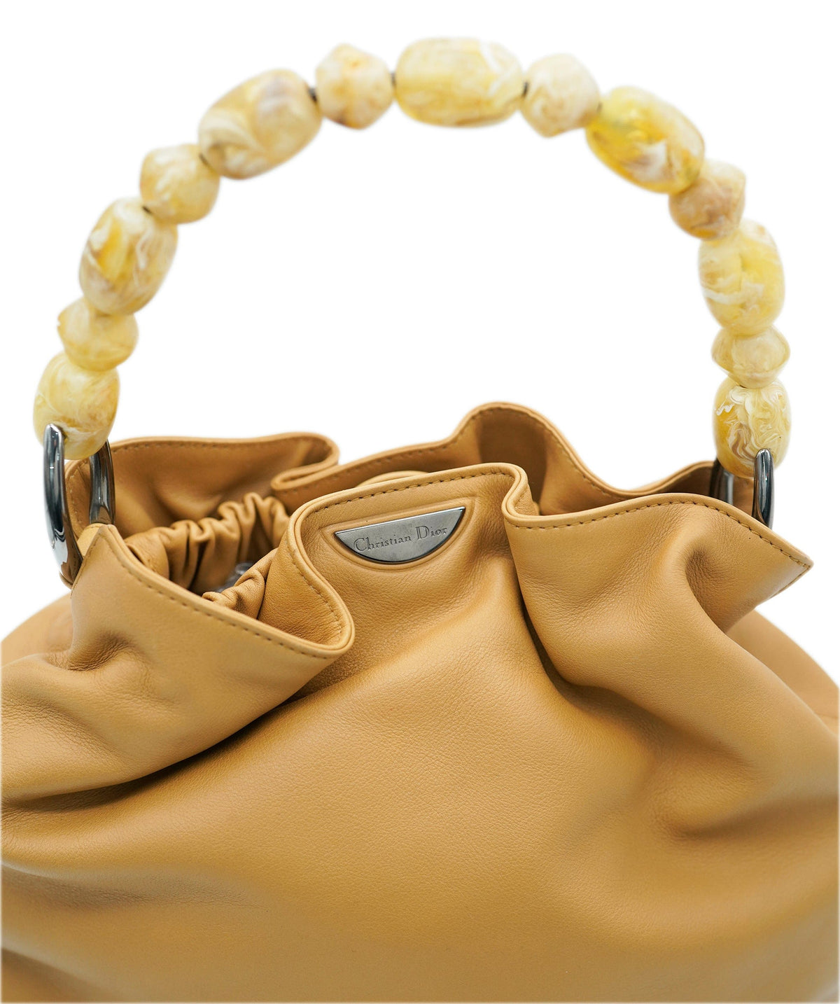Christian Dior Vintage Tan Leather Maris Pearl Mini Tote REC1726