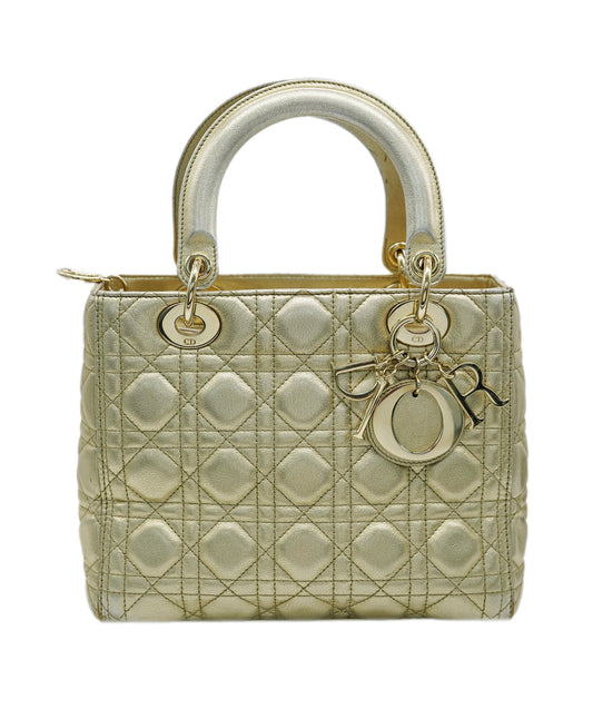 Dior metallic gold medium lady dior with GHW - AJC0859