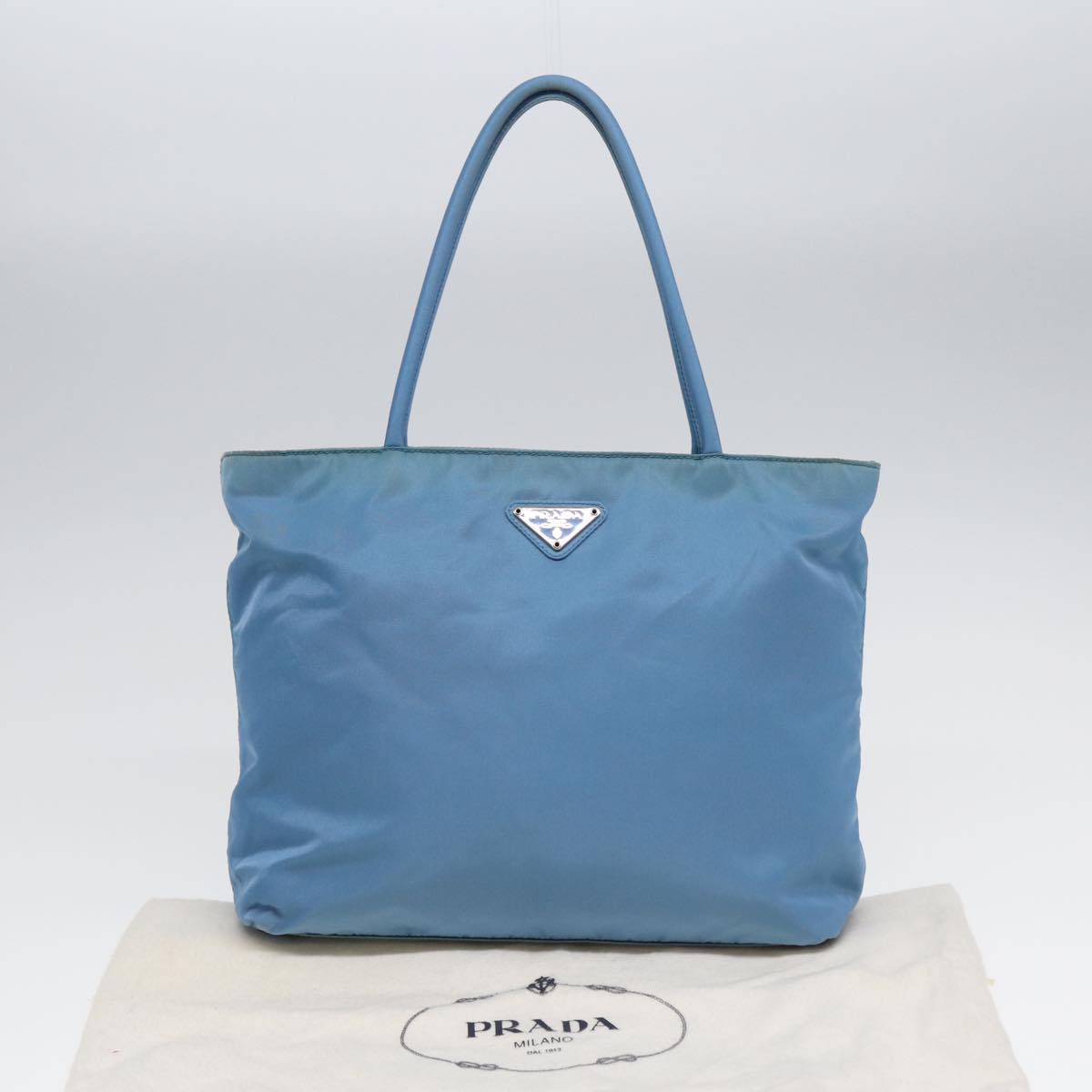 PRADA Hand Bag Nylon Blue Silver Auth cl856