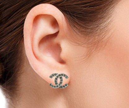Chanel Classic Silver CC Crystal Reissued Piercing Earrings