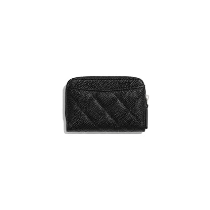 Chanel Classic Zipper Coin Purse Silver Tone Black