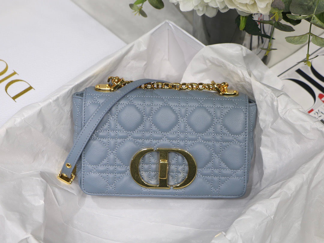 Cloud Blue Supple Cannage Calfskin Small Caro Bag Leather Shoulder Bag for Women