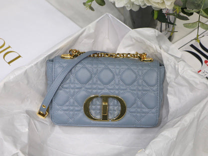 Cloud Blue Supple Cannage Calfskin Small Caro Bag Leather Shoulder Bag for Women