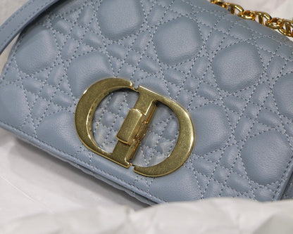 Cloud Blue Supple Cannage Calfskin Small Caro Bag Leather Shoulder Bag for Women