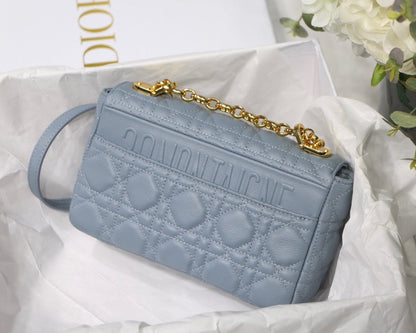 Cloud Blue Supple Cannage Calfskin Small Caro Bag Leather Shoulder Bag for Women