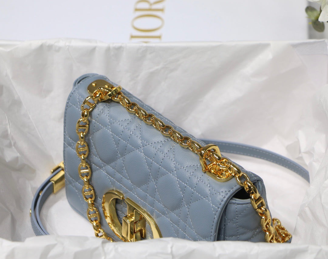 Cloud Blue Supple Cannage Calfskin Small Caro Bag Leather Shoulder Bag for Women