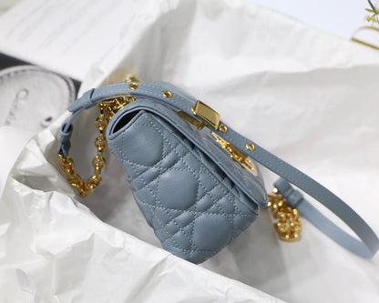 Cloud Blue Supple Cannage Calfskin Small Caro Bag Leather Shoulder Bag for Women