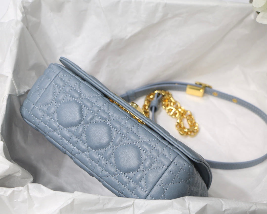 Cloud Blue Supple Cannage Calfskin Small Caro Bag Leather Shoulder Bag for Women