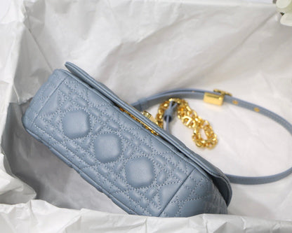 Cloud Blue Supple Cannage Calfskin Small Caro Bag Leather Shoulder Bag for Women