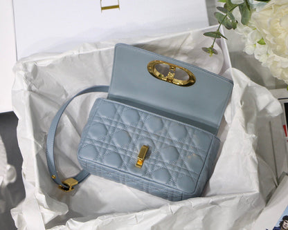 Cloud Blue Supple Cannage Calfskin Small Caro Bag Leather Shoulder Bag for Women