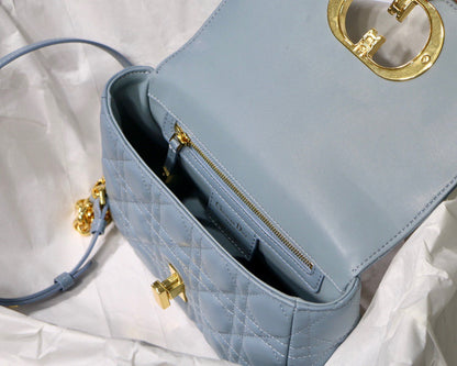 Cloud Blue Supple Cannage Calfskin Small Caro Bag Leather Shoulder Bag for Women